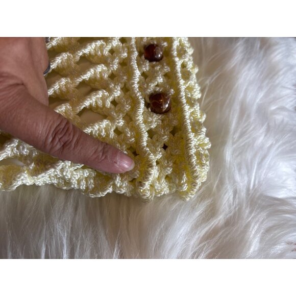 VTG 1970s Macrame Purse Wooden Handle, Beads Festival Boho Hippie Cottage Core - Picture 7 of 9